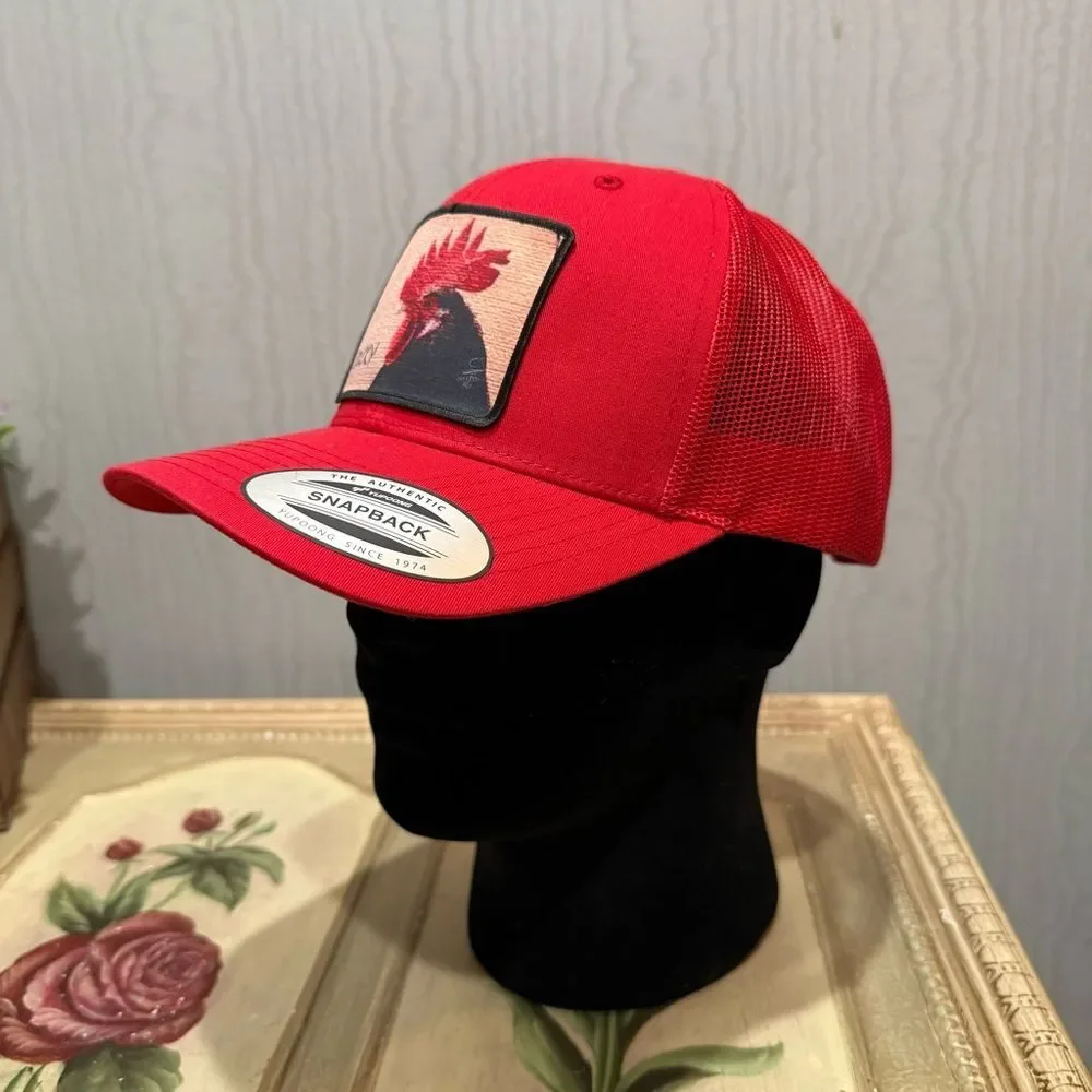 NWT Cocky Rooster Snapback Mesh Trucker Cap Hat Red